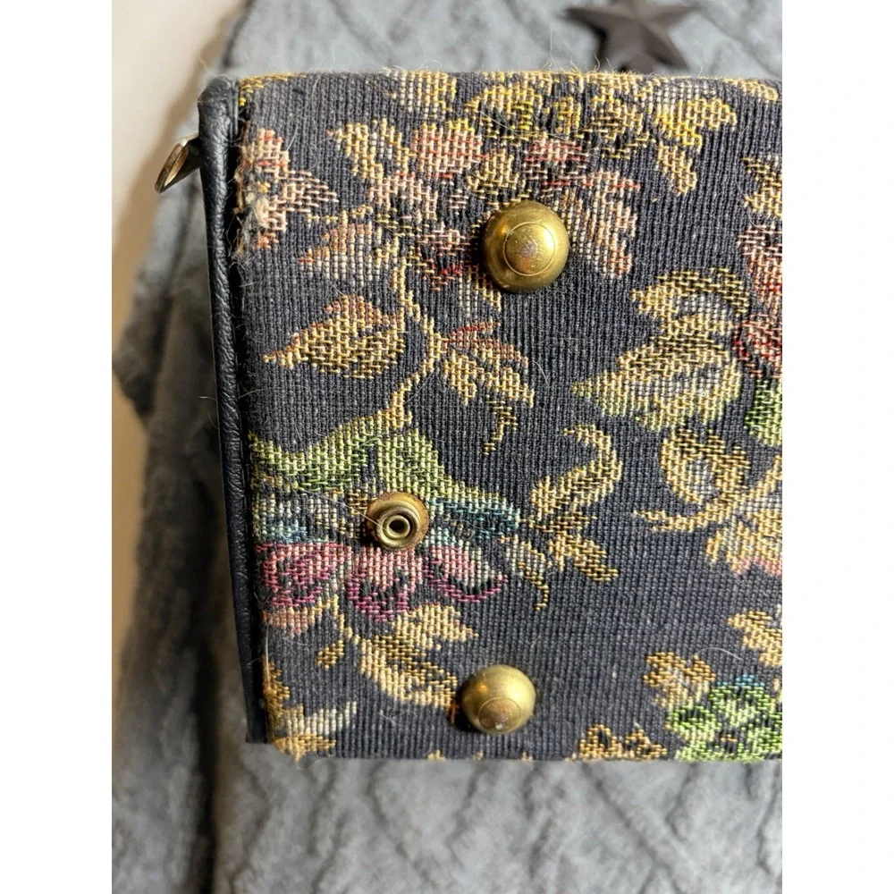 Vintage 60s Tapestry Floral All Over Woven Zipped Suitcase Luggage 14 By 11 Inch